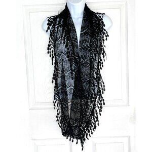 Lace Scarf Teardrop Fringe Fairy Grunge Wimsigoth Boho Black